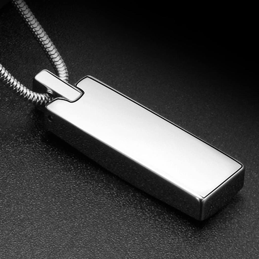 [Rockyu] Tungsten Necklace for Men, Silver, Diamond-faced Plate Necklace, Super Hard, Rectangular Pendant, Snake Chain, Men's Birthday, Father's Day,