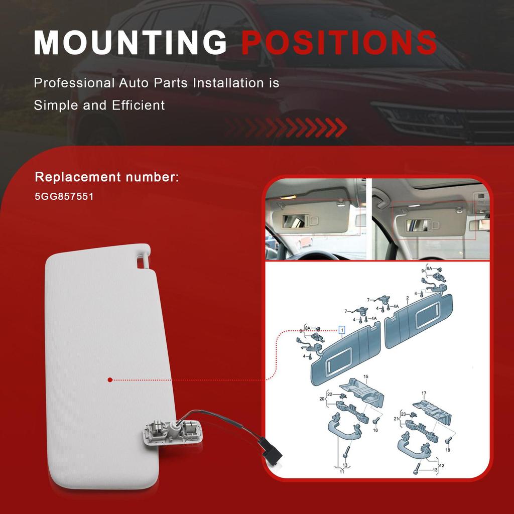Compatible Volkswagen Golf 7 GTI Touran New Octavia Sun Visor with Mirror 5GG857551/552