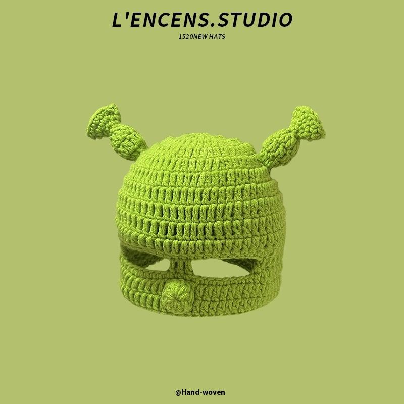 Cute Knitted Woolen Hat Unisex Warm Ear Protection Cartoon Green All-Match Cap Spring Autumn Winter Ideal For Men And Women