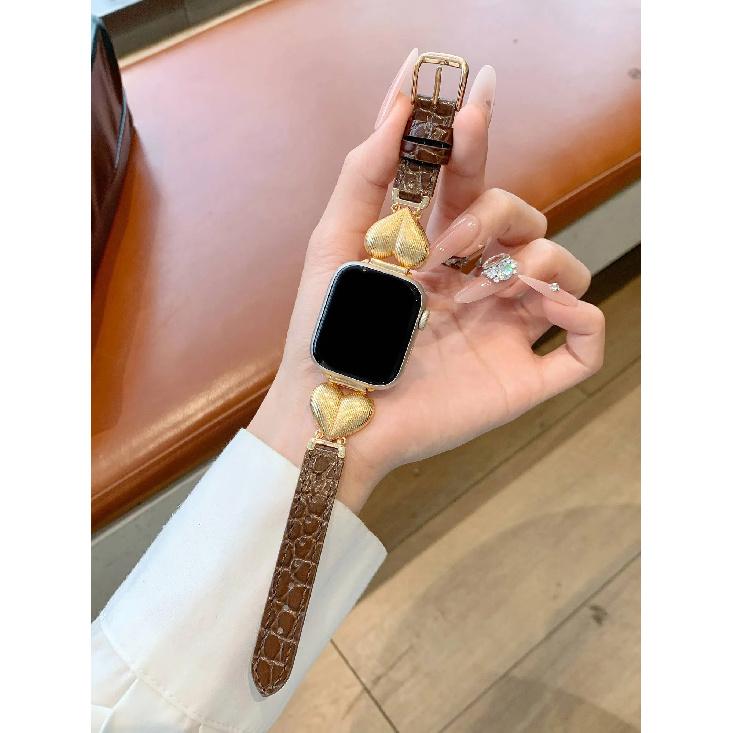 Retro heart-shaped leather Strap For Apple Watch band women 40mm 41mm 38mm 42mm 44mm 45mm 46mm starp