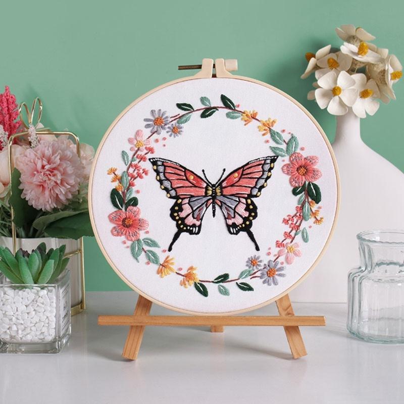 Butterfly Floral Embroidery Kits Embroidery Set with Thread and Needle Embroidery Starter Kits Crosses Stitching Set
