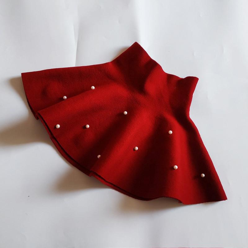 Baby Girls Pleated Tutu Skirts Children Pearls High Waist Knitted Skirt 2-10Years Kids Clothes Winter Autumn