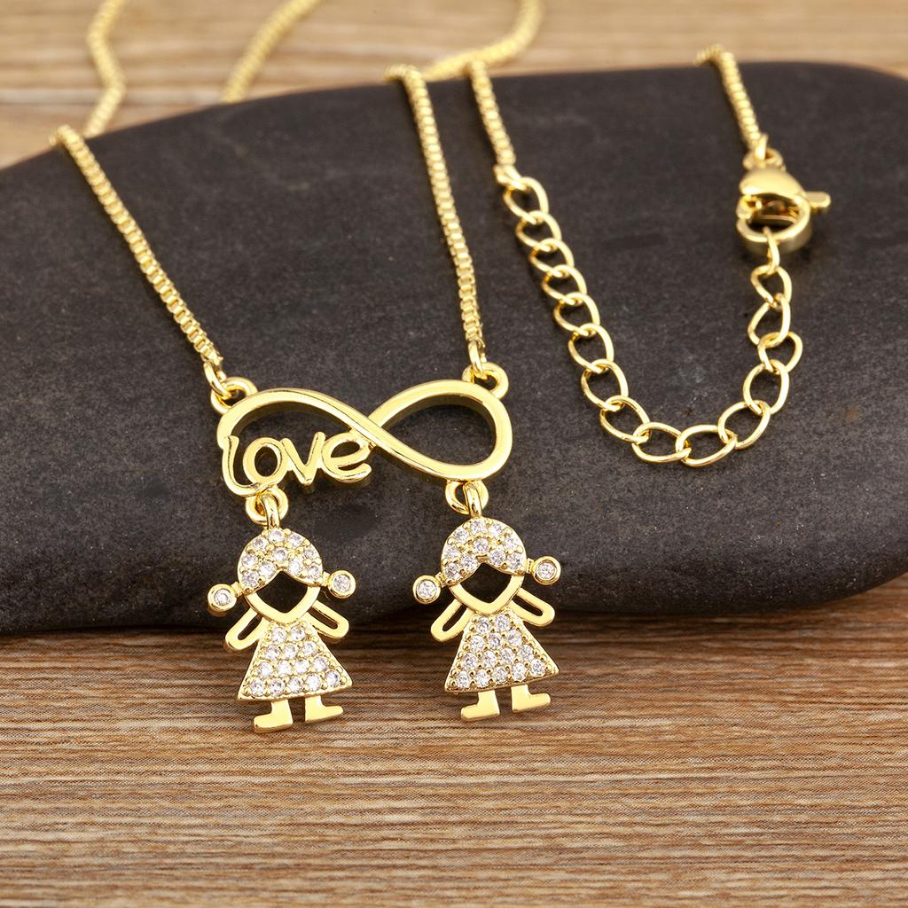 Nidin New Trendy Boy And Girl Love Letter Charm Pendant Necklaces For Women Fashion Versatile Fine Jewelry Mother's Day Gifts