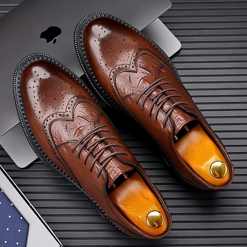 

2025 Lace-up British Flower Block Work Business Casual Dress Men s Foot Leather Shoes 44 коричневый