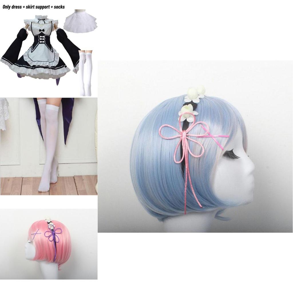 Unique Zero Kara Hajimeru Isekai Seikatsu Twins Ram/rem Classic Appeal Cosplay Maid Dress And Headwear Set