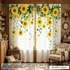 2D Graphic Design Sunflower Watercolor Sheer Curtains 2-Piece Set Machine Washable Polyester Pole Style Suitable for Living Room
