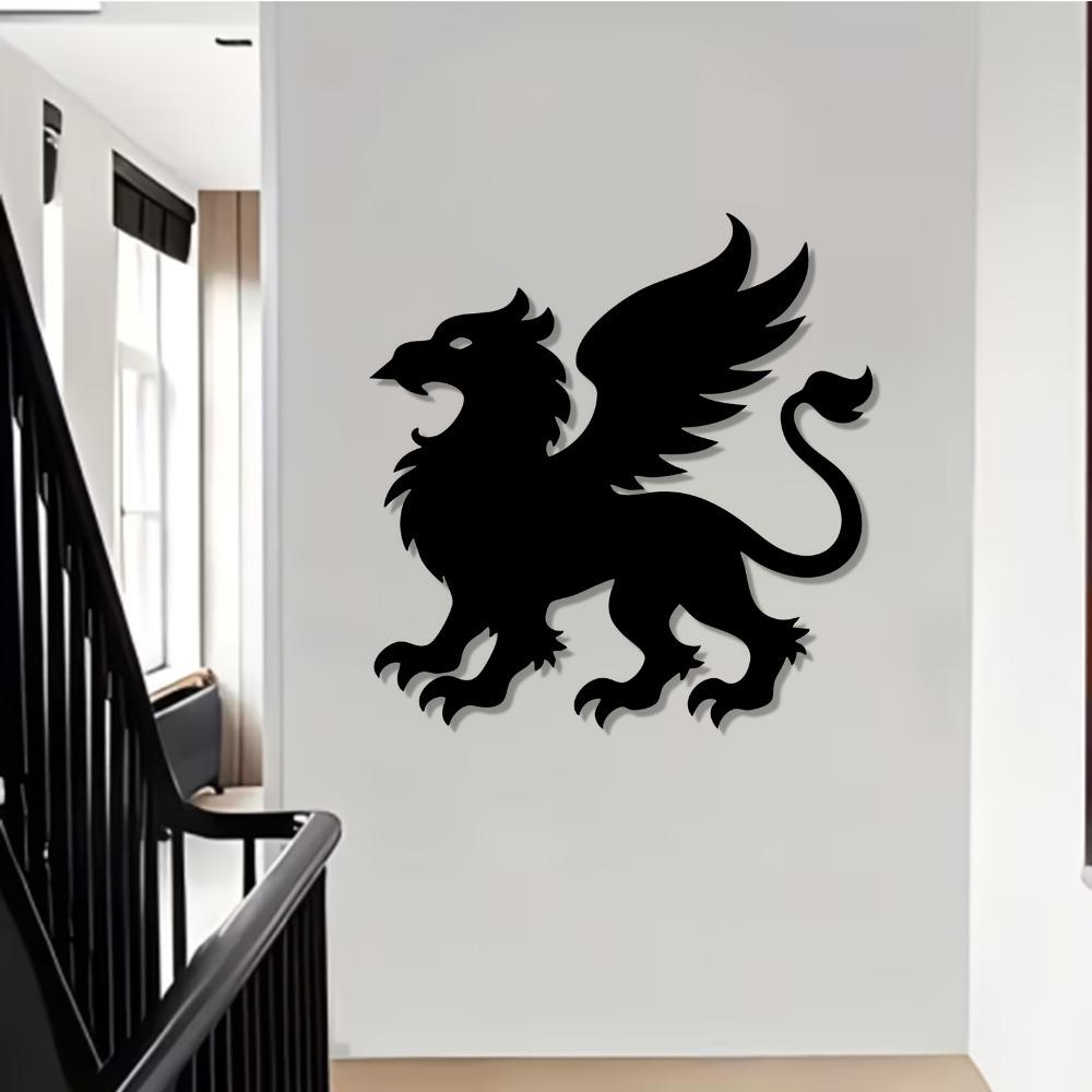 1pc Modern Gryphon Metal Wall Art, Rust-Resistant Iron Mythological Beast Sculpture, Garden Fence Decor for Living Room, Unique Christmas Gift