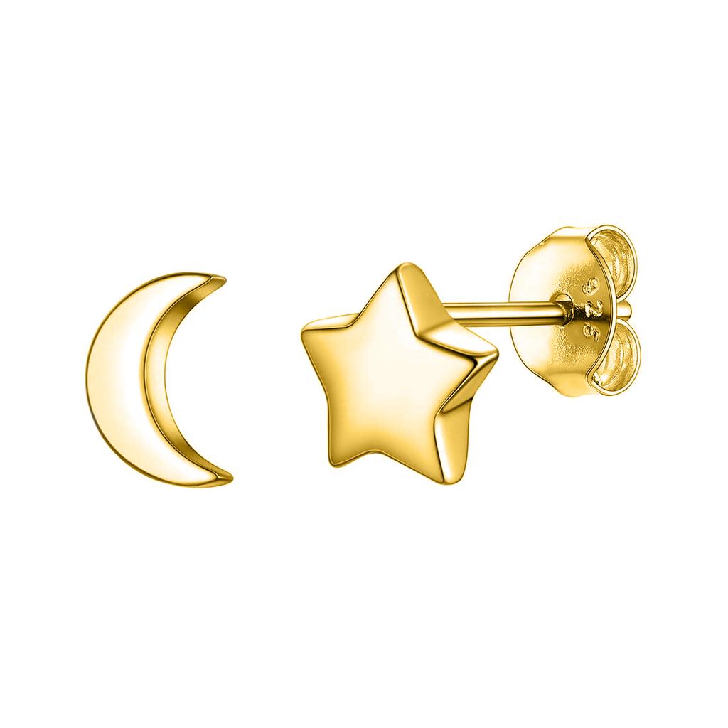 925 Sterling Silver Gold Vermeil Star Moon Stud Earring