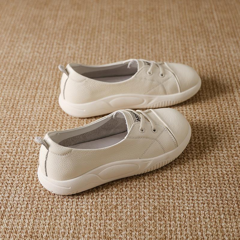 First layer cowhide new versatile little white shoes soft sole soft surface casual board shoes women's shallow mouth flat bottom mother shoes