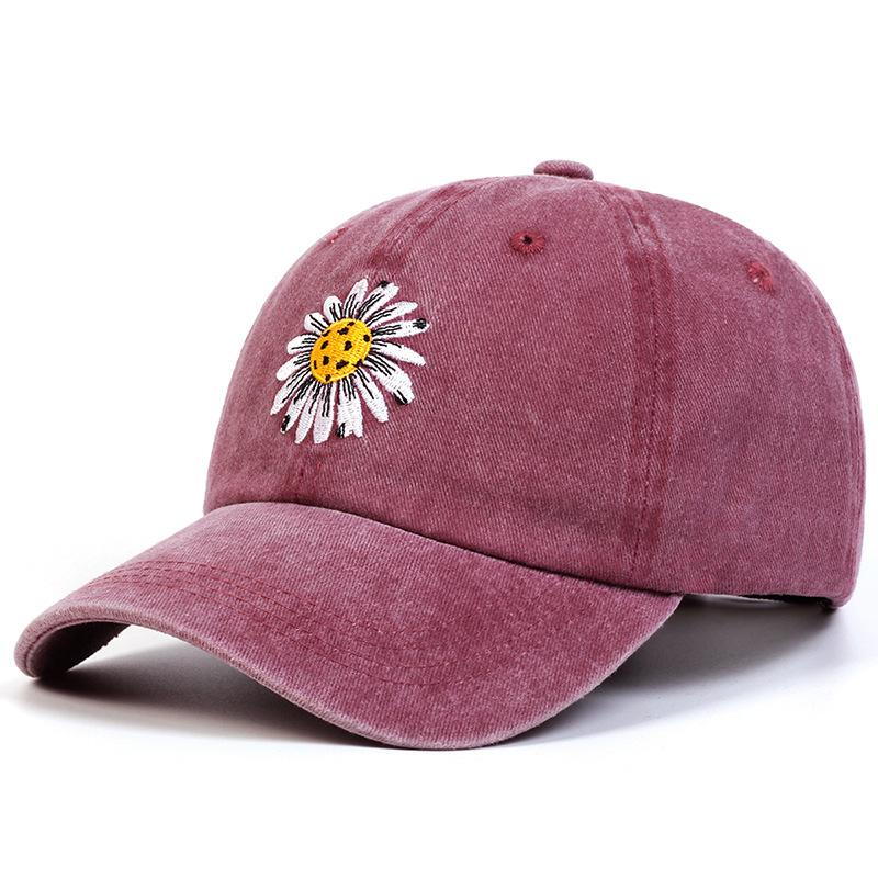 Unisex Sunflower Embroidery Wash Baseball Cap Spring and Autumn Outdoor Adjustable Sunscreen Hat