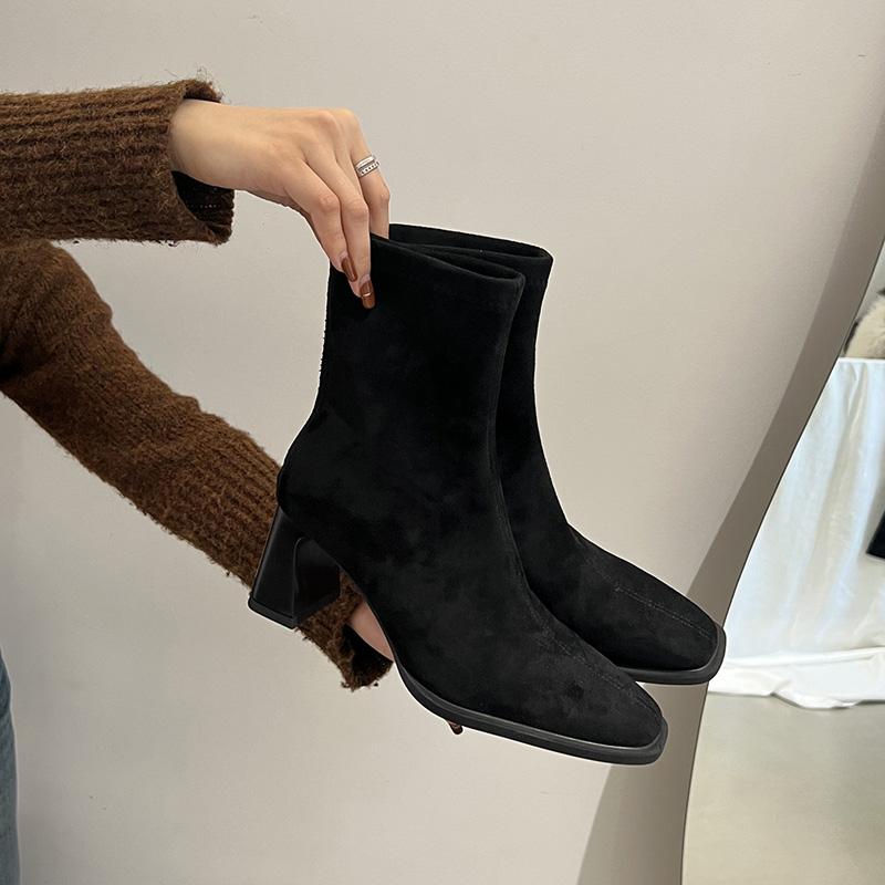 Vintage Thick Heel Square Toe Women Ankle Boots Ladies Elegant Mordern Short Botas Autumn Winter Zapatos De Mujer