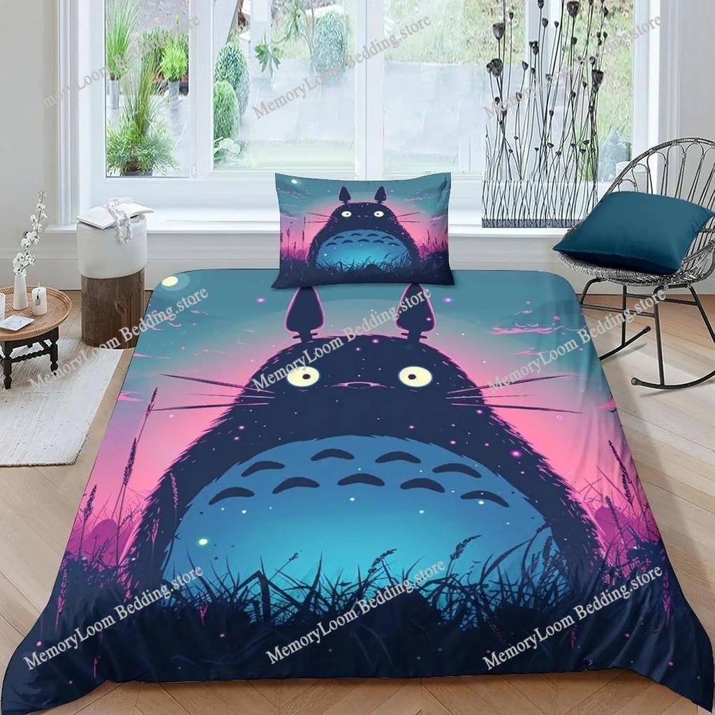 Anime Duvet Cover Pillowcase Bedding Set T-Totoros Kawaii Adult Boy Girl Bedroom Decoration Children Single Double Home Textiles