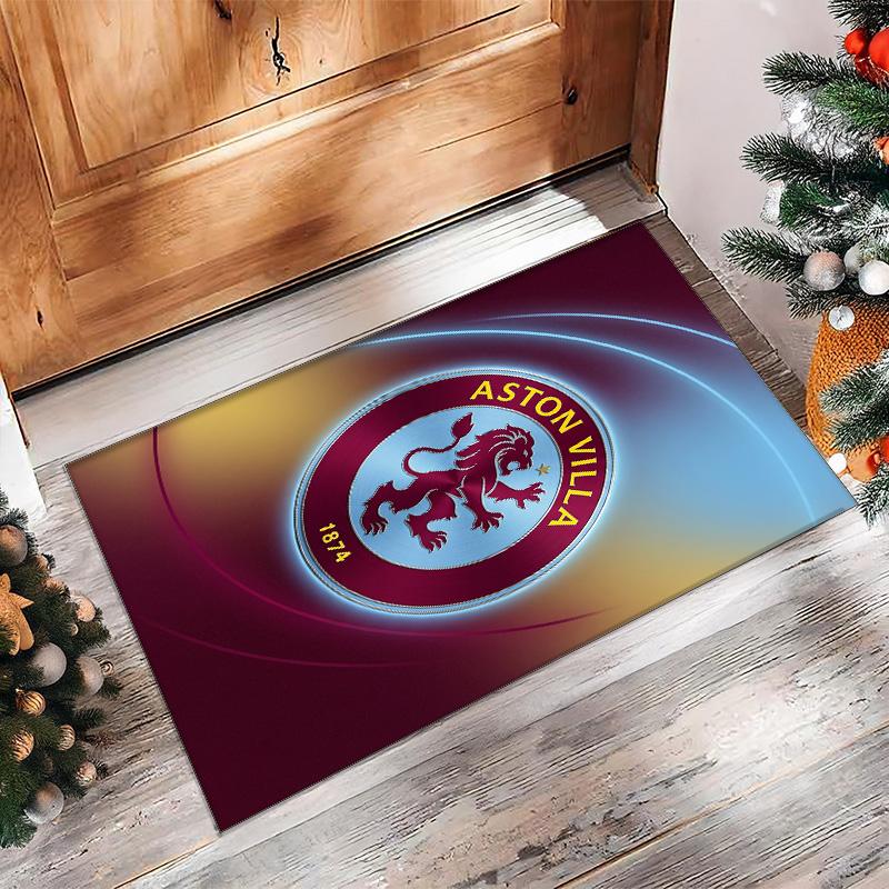Aston Villa Voetbal Print Kristal Fluweel Tapijt, Comfortabel Waterabsorberend Antislip Binnen Vloerkleed