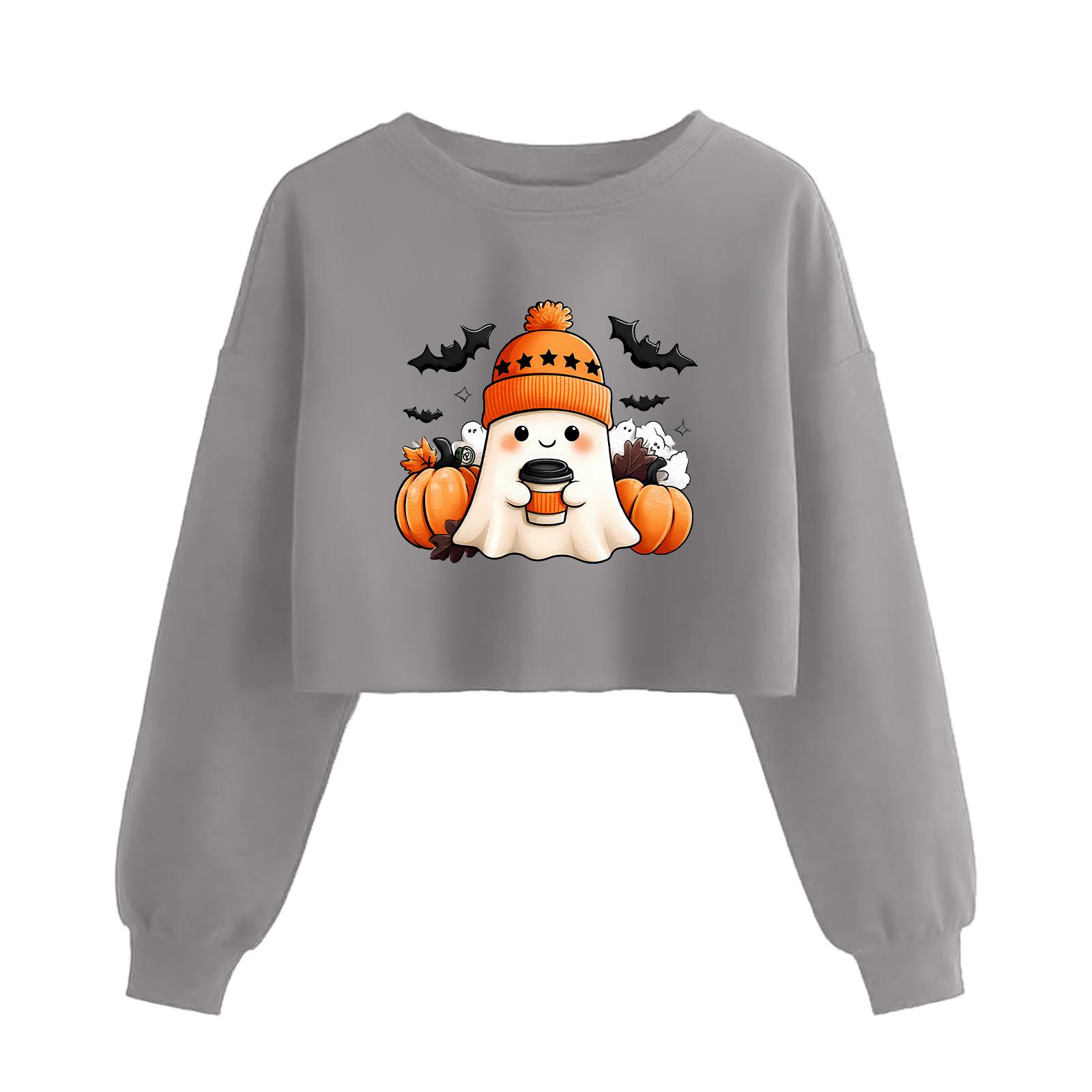 

Женский модный пуловер с длинным рукавом и принтом на Хэллоуин, открывающий живот XL