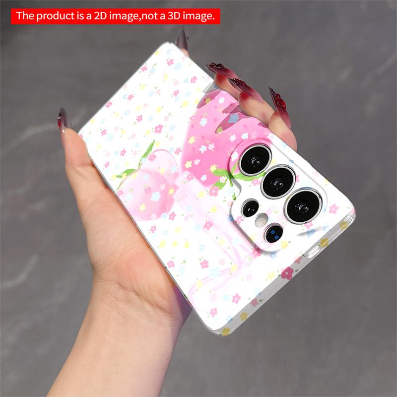 2DFlat Samsung phone case Pink Strawberry & Peach with Floral Bow Phone Case Applicable to Galaxy S22 S23 S24 S25ULTRA S26 A12 A13 A14 A15 A16