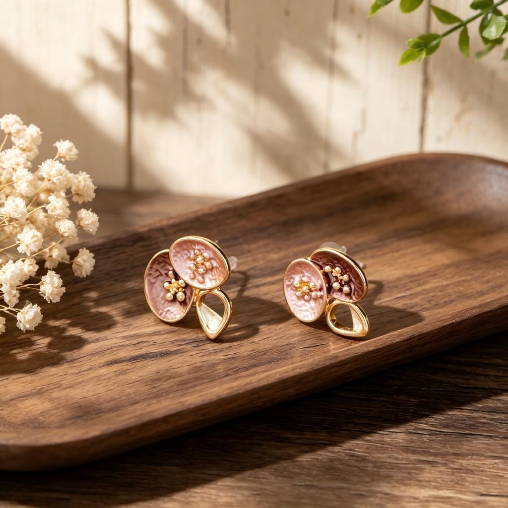 Hot-selling Geometric Splicing Retro Hand-painted Enamel Craft Stud Earrings Niche Personality Literary Flower Earrings