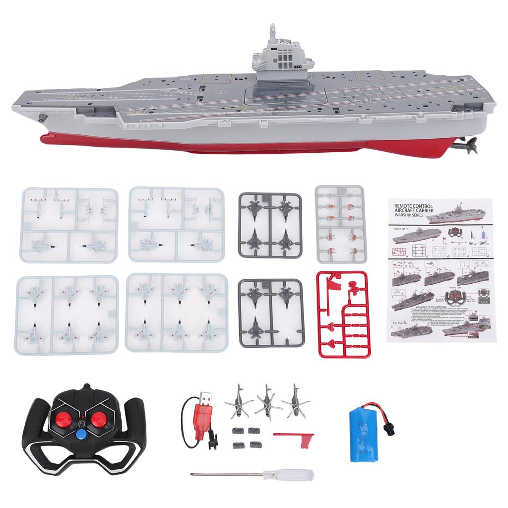 Remote Control Aircraft Carrier, 2.4G RC Warship Boat for Adults and Kids, DIY Battleship with Auto Power Off and Low