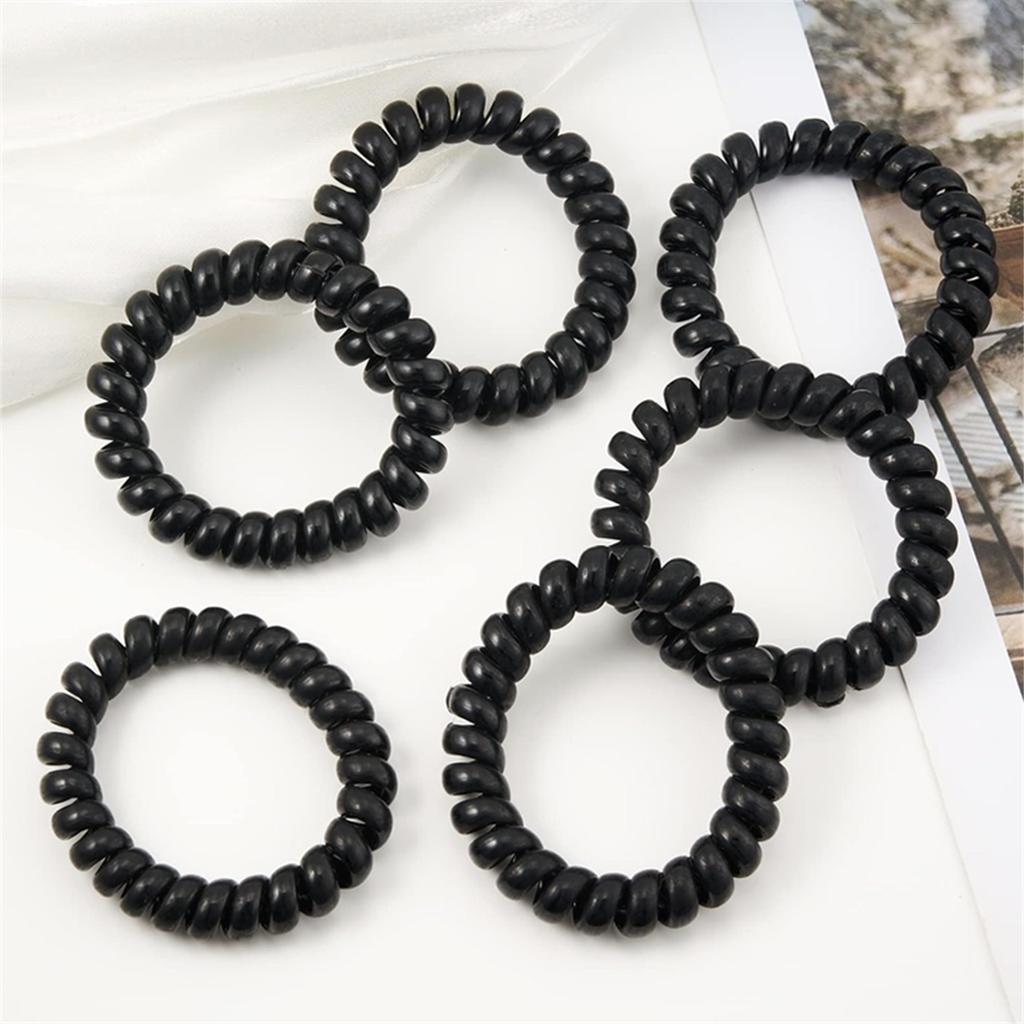 12pcs/Set Thick Black Spiral Hair Ties Telephone Cord Scrunchies Basic Elastic Hair Band Rubber Bands Women Hair Accessories