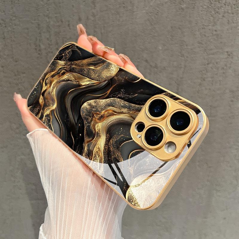 Jinsha Marmormuster Gold Metallic Lack Glas Handyhülle Für iPhone 17 Pro Max 11 12 13 14 15 16 Pro 14 Plus 17 Air 16E Hülle