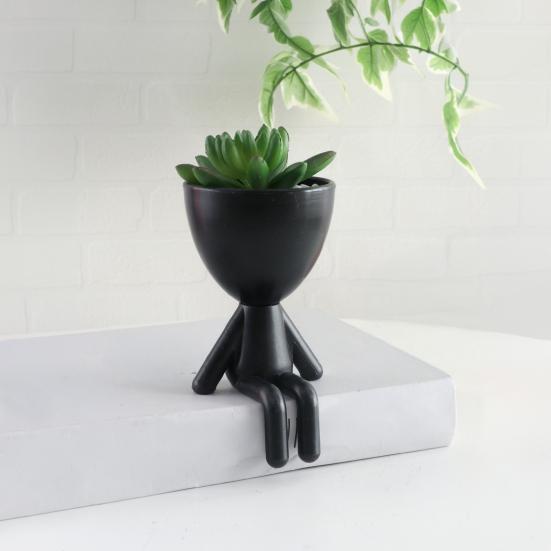 3D Printed Sitting Human Figure Succulents Planter, 2-in-1 Desktop Pot & Decor Ornament, Matte Finish One-Piece Craft, Compact Size for Small Green