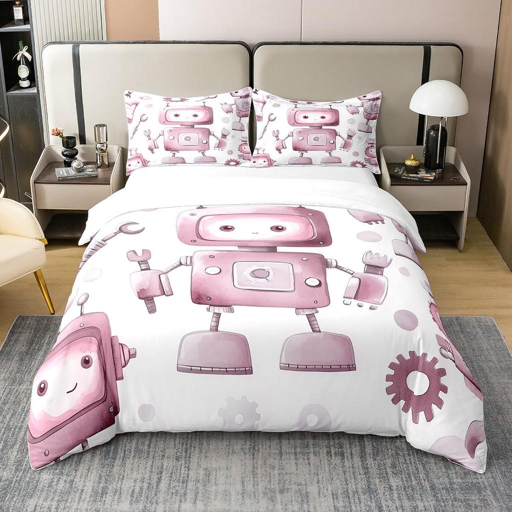 Robot Duvet Cover Sets for Kids Boys Girls Queen Size Lightweight Down Quilt Covers 2 Pillowcases 1 Comforter Cover No Comforter