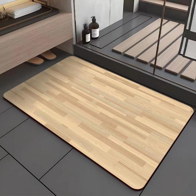 Imitation Wood Grain Minimalist Bathroom Floor Mat Anti Slip And Absorbent Quick Drying Shower Room Bathroom Home Decor