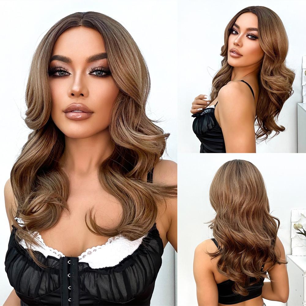 

Синтетические парики Ombre Blonde, длинные волнистые парики с натуральными волосами средней части для повседневной вечеринки, мягкий парик с высокой температурой