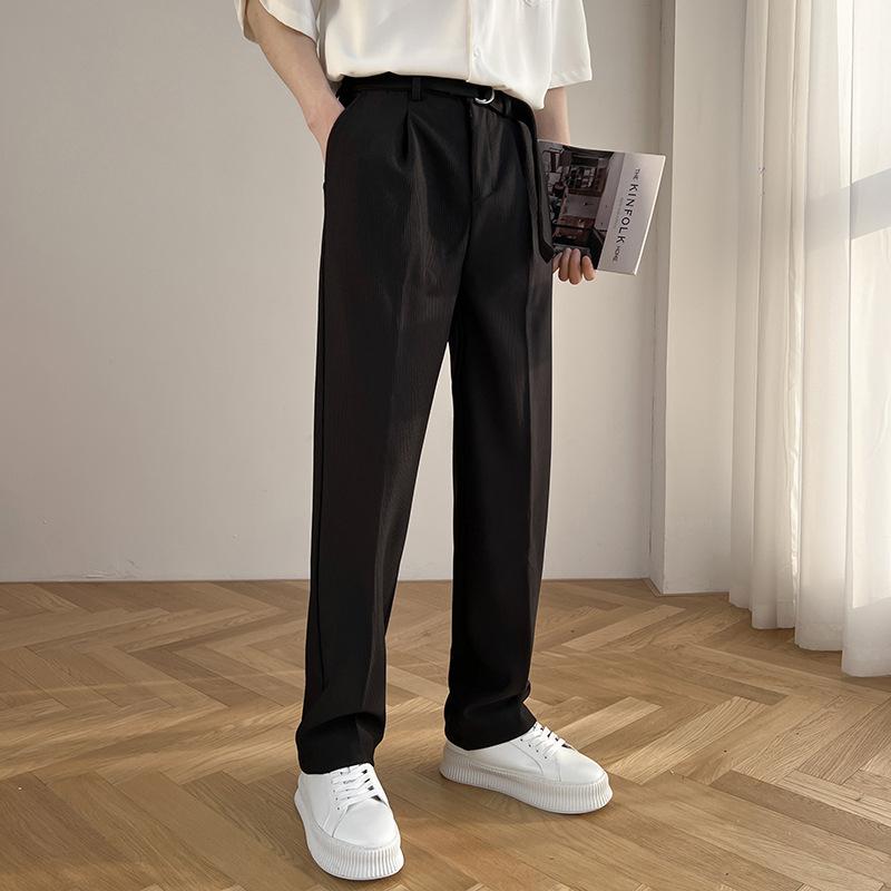 New summer products, light and mature, drape loose casual pants, personalized belt, decorative elastic fabric, straight and slightly wide trousers