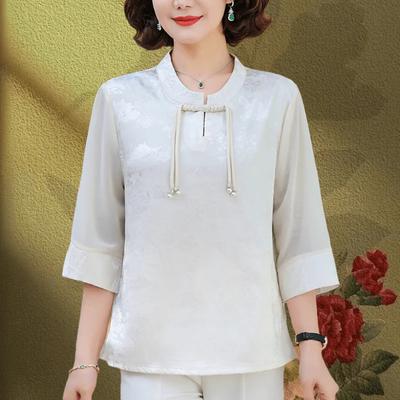Small Shirt Mid-quarter Sleeve Jacquard Top Chinese Style Spring and Summer T-shirt