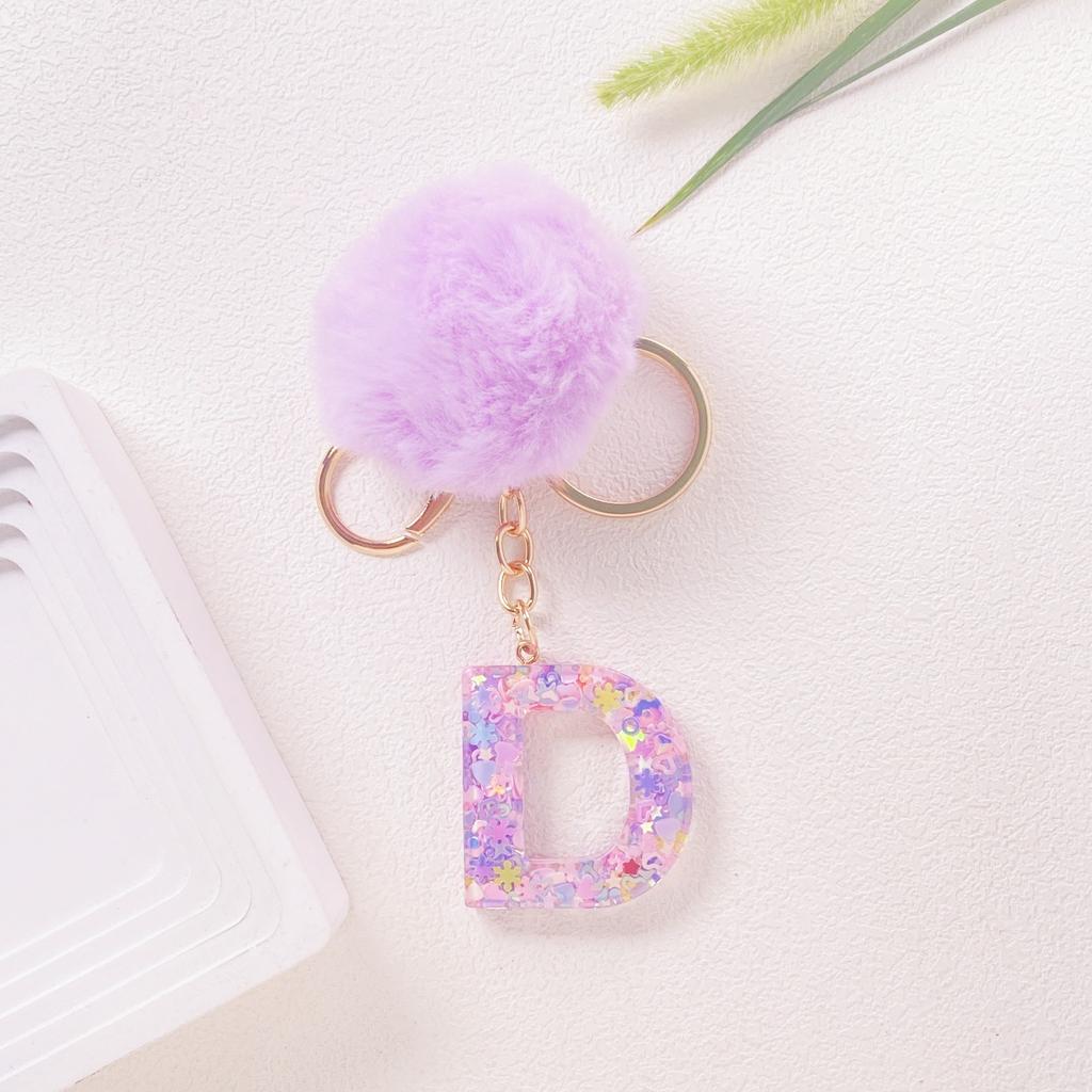 Hairball English 26 Letter Keychain Purple Resin Bag Key Chain Love Sequins Crystal Pendant