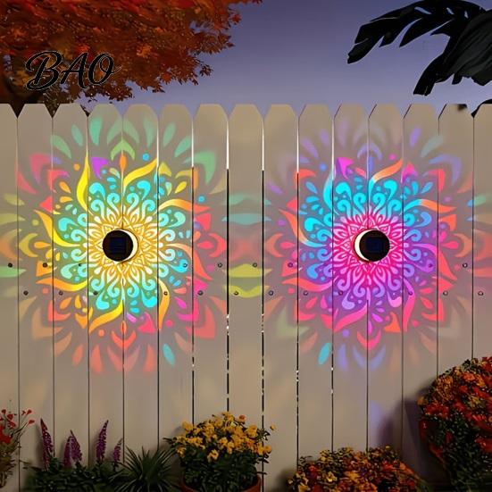 Decorative Solar Fence Lights Wall Light, 7 Color Changing Outdoor Projection Light With Projected Patterns Lamp, Waterproof Garden Lamp for
