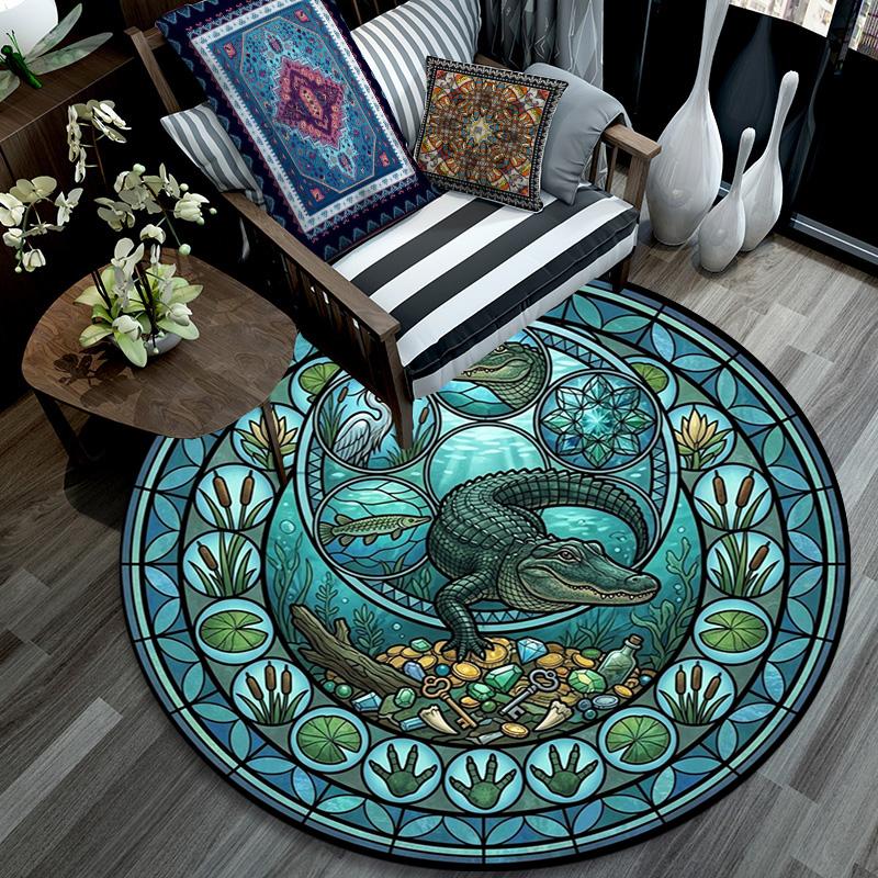 Flamingo Glass Scene Round Area Rug Under Office Chairs Bedroom Living Room Home Decor