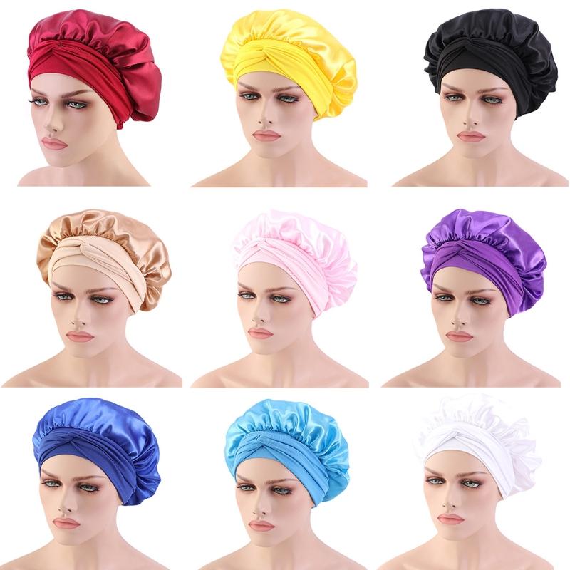 Sleep Cap Satin Bonnet Night for Head Cover Wide Elastic Band Sleeping Soft Adjustable Ribbon Strap Hair Turbans for Wom