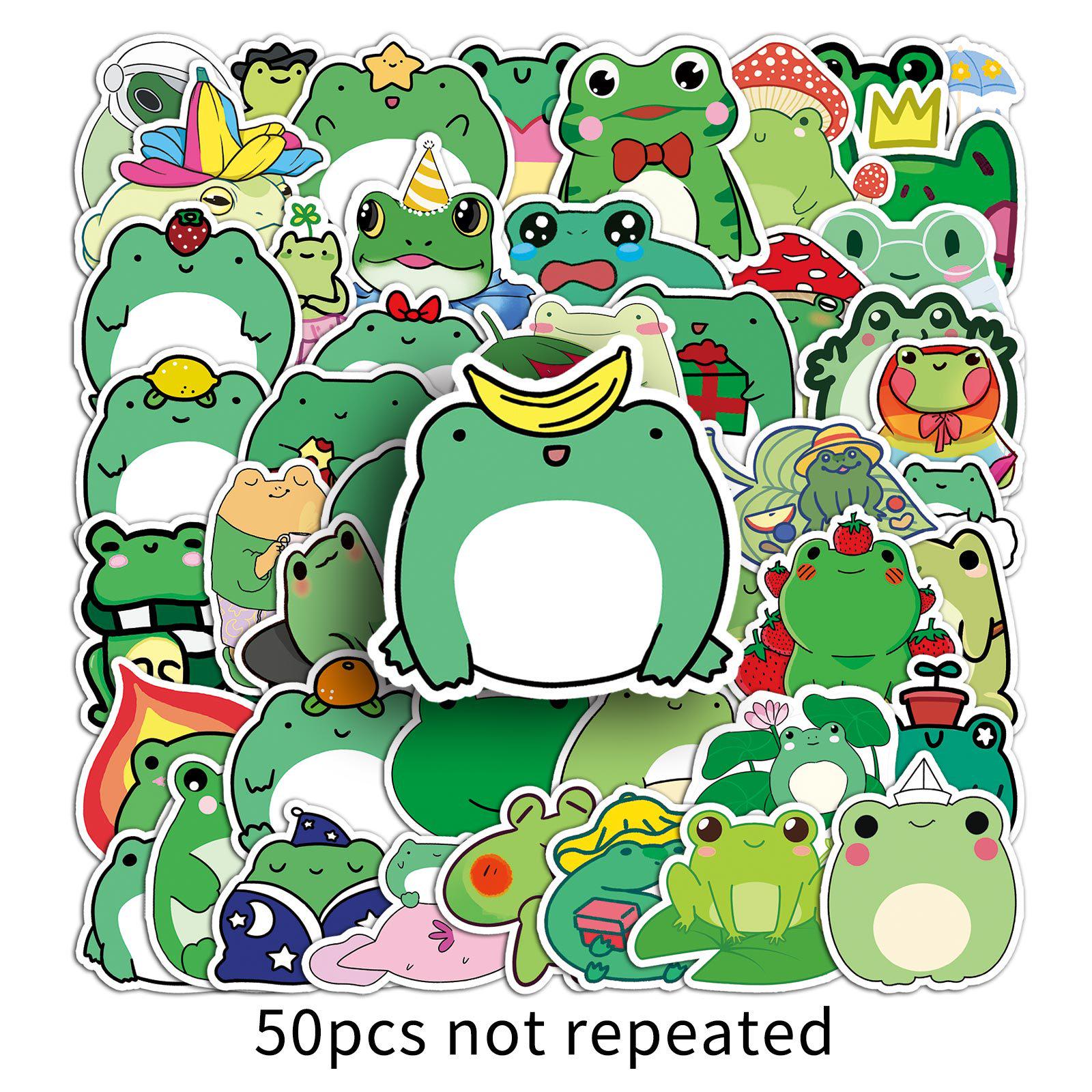 50 Frog Cartoon Stickers - Removable and Cute Animal Decorations for Journals and Tablets