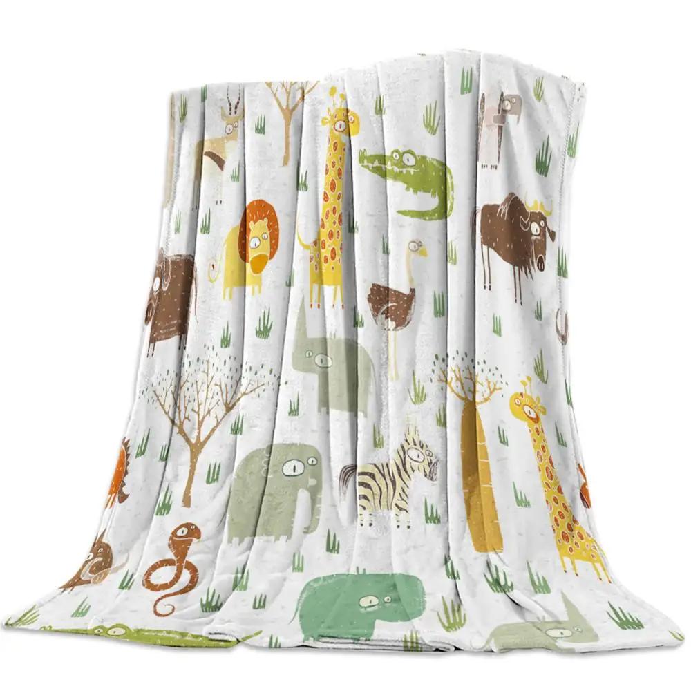 Flannel Blanket for Bed Cartoon Forest Animal Tree Fox Bear Rabbit Kids Throw Blanket Portable Super Soft Blanket Warm King Size