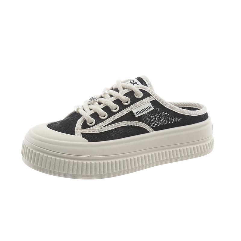 

Мода 2024 года, модная женская обувь, женские тапочки Baotou, новые повседневные тапочки на шнуровке, женские высококачественные кружевные тапочки на платформе Zapatos 41 чёрный