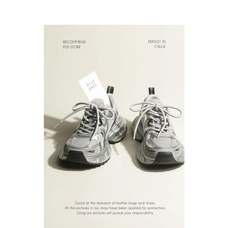 [Ziyan] Genuine Leather Sports Shoes, Thick-soled Heightening Dad Shoes, Women's Retro Old Color Matching Breathable Casual Shoes Tide