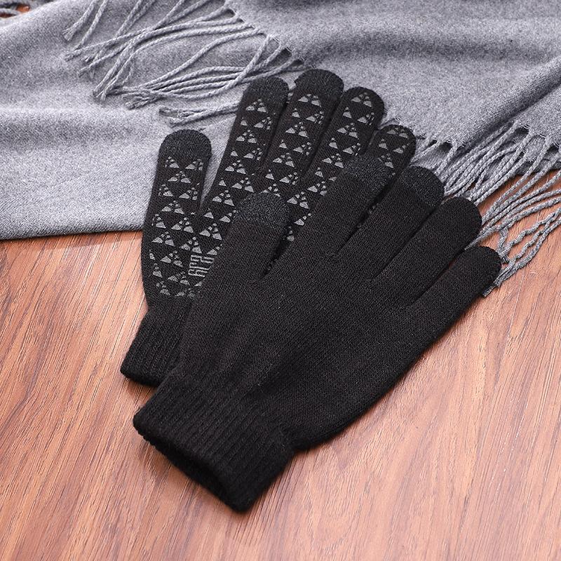 High Quality Cheap Winter Men Warm Riding Anit slip Knitted Touch Screen Gloves чёрный