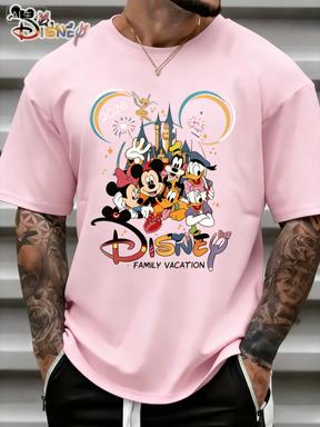T-shirt con Stampa Cartone Animato Castello Disney Estate 2026 Harajuku Larga Casual Manica Corta Top Uomo Donna