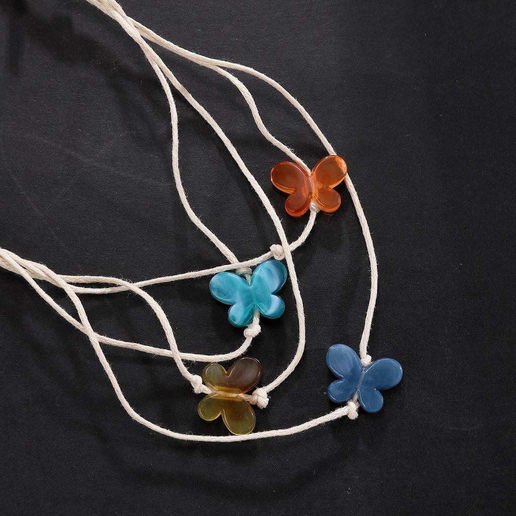 Retro Minimalist Fashion Free Knotting Flower Pendant Wax Thread Necklace Clavicle Chain