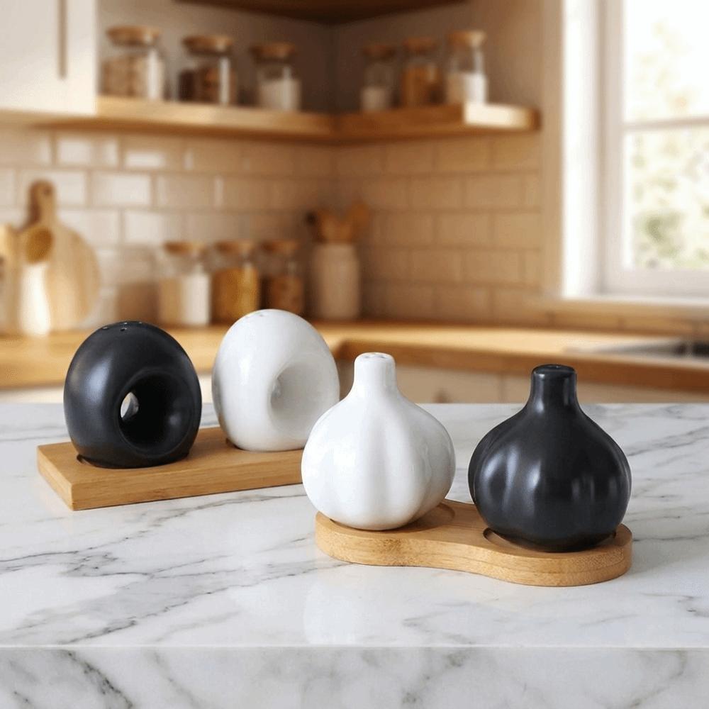 Decorative Garlic Shape Spice Jars Ceramic Spice Container Multi-functional Seasoning Jar Table