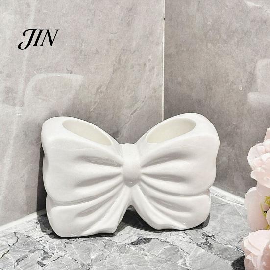 Double Hole Bathroom Holder 3D Printed Bow Toothbrush Holder, Adhesive Cup with Dual Holes for Toothpaste Storage Rack & Toothpaste, Cute Organizer