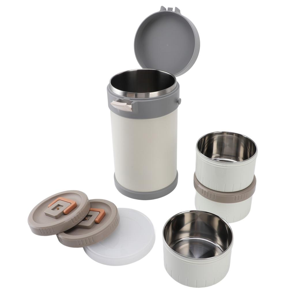 Insulated Food Jar 2.3L 3 Tier Microwave Safe 304 Stainless Steel Thermal Lunch Box with Shoulder Strap for School