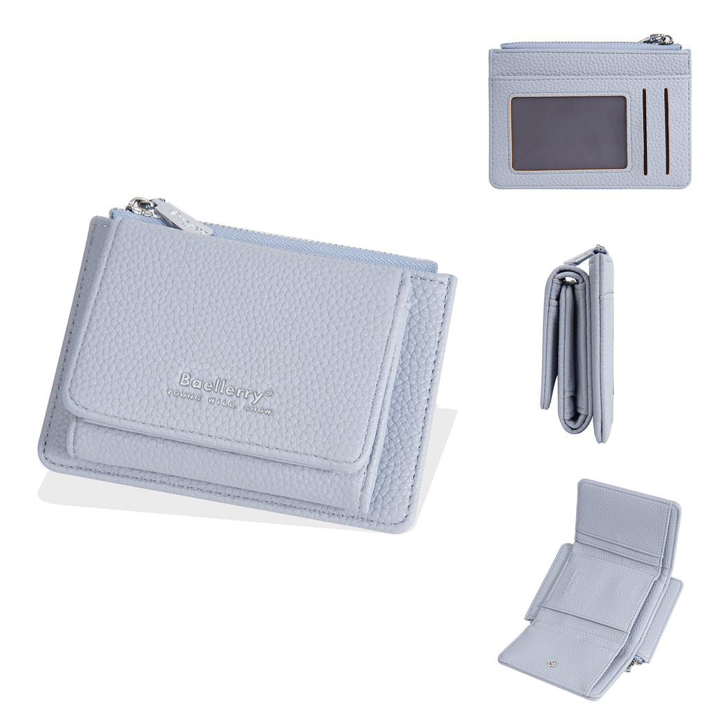 Fashionable Solid Color Letter Printed Women Three Fold Design Wallet Square