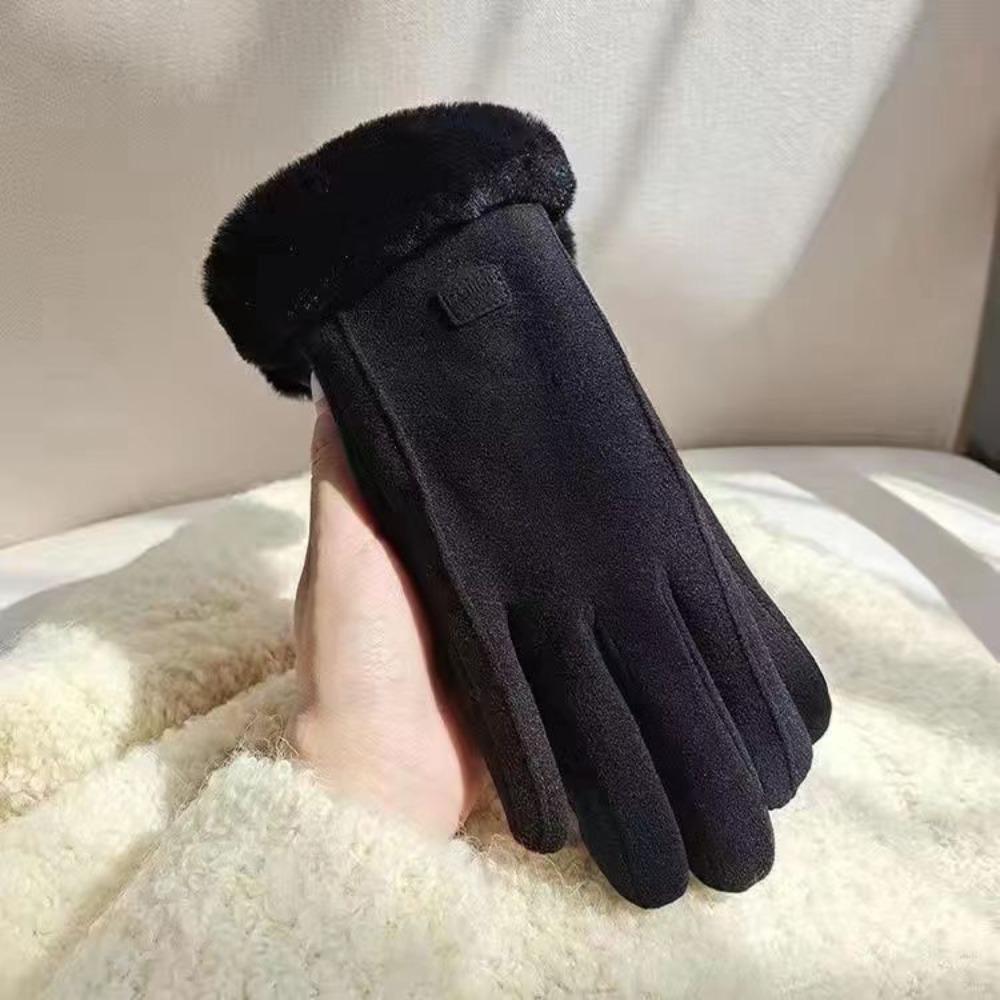 

Gloves women s winter velvet thickened warm and cold-proof cycling touch screen windproof cycling five-finger autumn and winter double-layer One size fits all чёрный