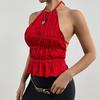 Women  Halter Cami Top – Ruched Peplum Crop Top , Sleeveless Summer Y2K Going Out Top