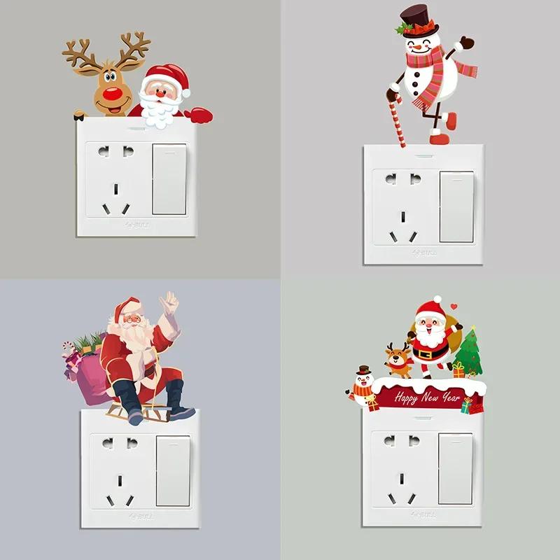 Wall Decals Santa Claus Elk Snowman Switch Sticker Christmas Wall Switch Panel DecorativeNew Year Removable Wall Mural Art Pvc