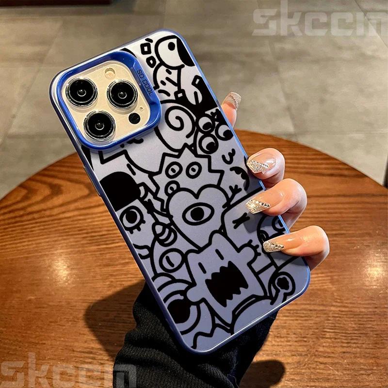 Black Graffiti Design TPU Basic Phone Case For iPhone 15 14 Pro Max 13 12 11 XS X XR 7 8 Plus 16 Shockproof Hard Cover