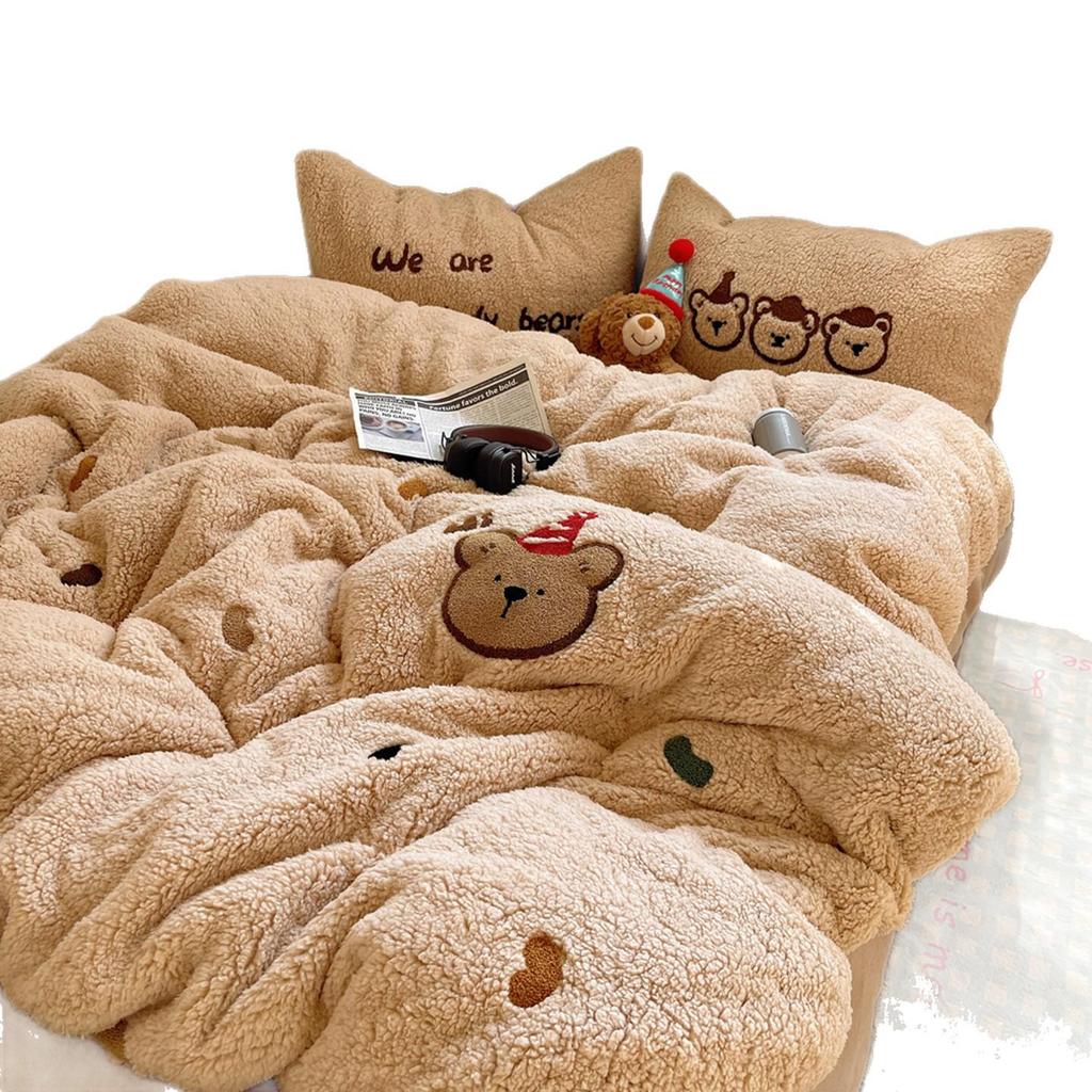 Cozy Kawaii Lambswool Fleece Embroidered Towel 4-Piece Set