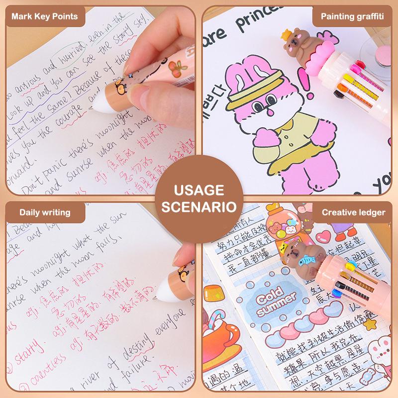 Cartoon Capybara Ten Color Ball Pen Ballpoint Pen Multicolored Pens Colorful Refill Multifunction 10 Colors In One Writing